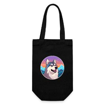 Alaskan Husky Hunderasse Cartoon Kawaii Aquarell - Geschenkbeutel für Flaschen - Schwarz - Vorne