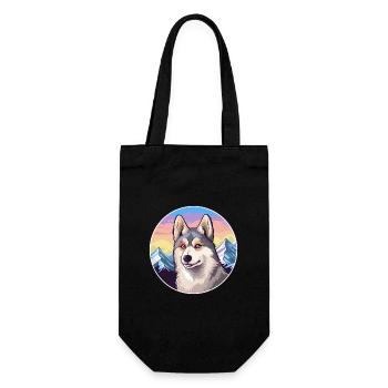 Alaskan Klee Kai Dog Breed Cartoon Kawaii Watercol - Gift Bag for Bottles - black - Front