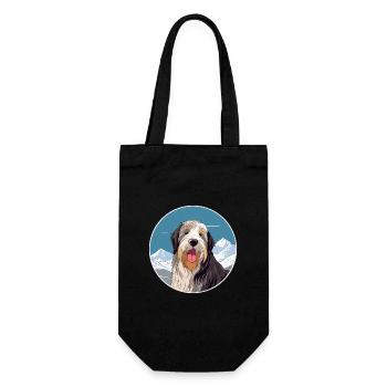 Bearded Collie Hunderasse Cartoon Kawaii Aquarell - Geschenkbeutel für Flaschen - Schwarz - Vorne