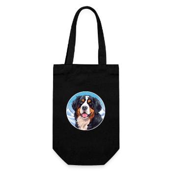 Bernese Mountain Dog Breed Cartoon Kawaii Watercol - Gift Bag for Bottles - black - Front