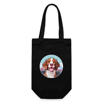 French Brittany Dog Breed Cartoon Kawaii Watercolo - Gift Bag for Bottles - black - Front