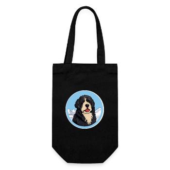 Friesische Wasserhundrasse Karikatur Kawaii Aquarell - Geschenkbeutel für Flaschen - Schwarz - Vorne