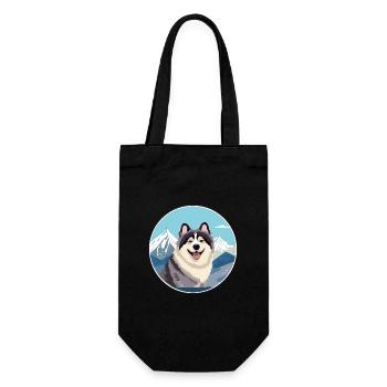 Hokkaido Dog Breed Cartoon Kawaii Watercolor - Gift Bag for Bottles - black - Front