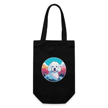 Caniche chien race dessin animé Kawaii aquarelle - Sac à bouteille - noir - Devant