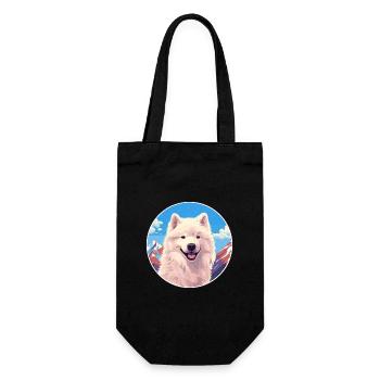 Samoyed Dog Breed Cartoon Kawaii Watercolor - Gift Bag for Bottles - black - Front