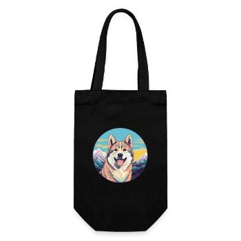 Shikoku Dog Breed Cartoon Kawaii Watercolor - Gift Bag for Bottles - black - Front