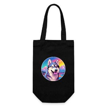 Alaskan Husky Hunderasse Cartoon Kawaii Aquarell - Geschenkbeutel für Flaschen - Schwarz - Vorne