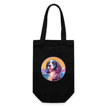 Alpine Spaniel Dog Breed Cartoon Kawaii Watercolor - Gift Bag for Bottles - black - Front