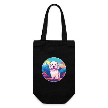 Bolognese Hunderasse Cartoon Kawaii Aquarell - Geschenkbeutel für Flaschen - Schwarz - Vorne
