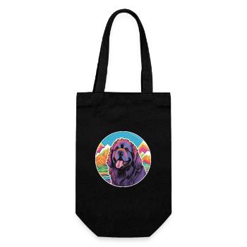 Newfoundland Dog Breed Cartoon Kawaii Watercolor - Gift Bag for Bottles - black - Front