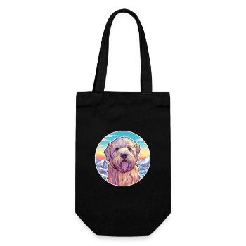 Weich beschichtete Wheaten Terrier Hunderasse Cartoon Kawa - Geschenkbeutel für Flaschen - Schwarz - Vorne