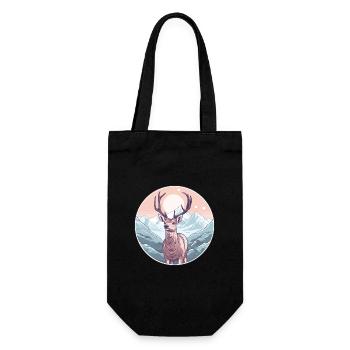 Hirsch Aquarell Karikatur Kawaii Haustier Tier Bunt - Geschenkbeutel für Flaschen - Schwarz - Vorne