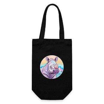Nashorn Aquarell Karikatur Kawaii Haustier Tier Farbefu - Geschenkbeutel für Flaschen - Schwarz - Vorne