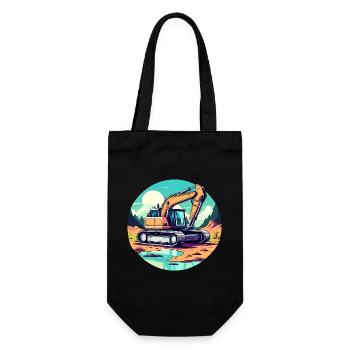 Excavator Construction Site Drawing - Gift Bag for Bottles - black - Front