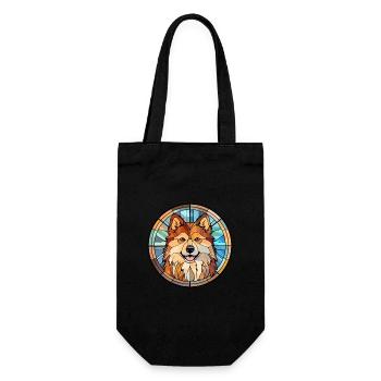 Finnish Lapphund Dog Breed Stained Glass Colorful - Gift Bag for Bottles - black - Front