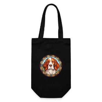 French Brittany Dog Breed Stained Glass Colorful W - Gift Bag for Bottles - black - Front