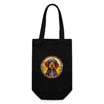 Deutsches Drahthaar Vorstehhund Rasse Buntglas - Geschenkbeutel für Flaschen - Schwarz - Vorne