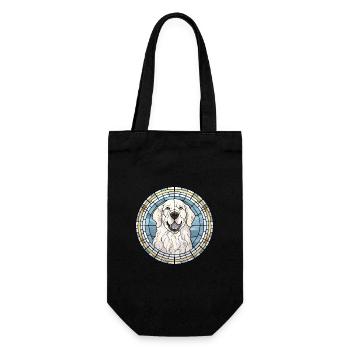 Ungarische Kuvasz Hunderasse Buntglas Bunt - Geschenkbeutel für Flaschen - Schwarz - Vorne
