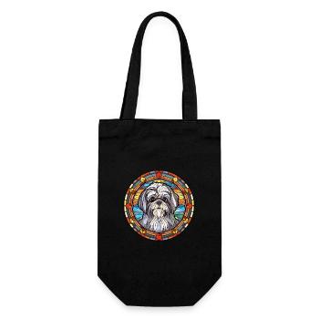 Maltese Shih Tzu Dog Breed Stained Glass Colorful - Gift Bag for Bottles - black - Front