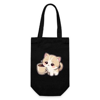 Kitten with coffee cup - Gift Bag for Bottles - black - Front