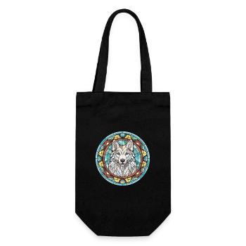 Saarloos Wolfhund Hunderasse Buntglas Bunt - Geschenkbeutel für Flaschen - Schwarz - Vorne