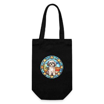 Shih Poo Hunderasse Buntes Glas Buntes Wassercol - Geschenkbeutel für Flaschen - Schwarz - Vorne