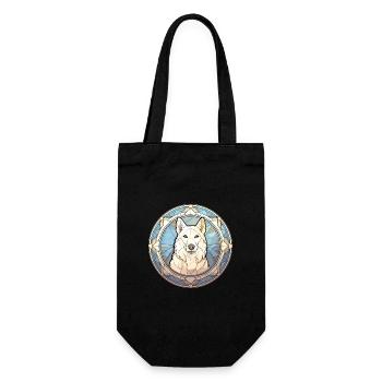 White Shepherd Dog Breed Stained Glass Colorful Wa - Gift Bag for Bottles - black - Front