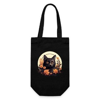 Süße Katze mit Blumen Tiermotiv Katzenliebhaber - Geschenkbeutel für Flaschen - Schwarz - Vorne