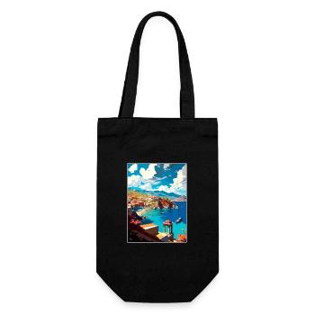 Küstendorf Kreta Griechenland Illustration Szene - Geschenkbeutel für Flaschen - Schwarz - Vorne