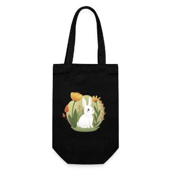 Garten-Hase mit Tulpe und anderen Blumen - Geschenkbeutel für Flaschen - Schwarz - Vorne