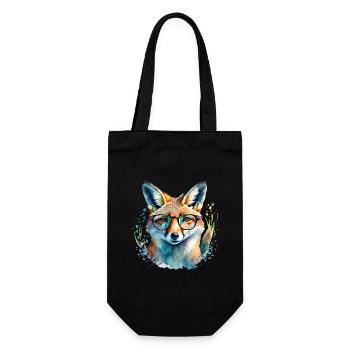 Fuchs mit Brille - Geschenkbeutel für Flaschen - Schwarz - Vorne