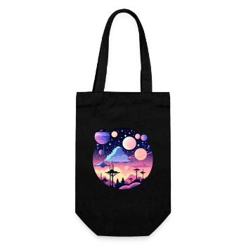 Mond Landschaft Illustration - Geschenkbeutel für Flaschen - Schwarz - Vorne
