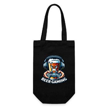 Ein Bier im Cartoon-Stil, das Videospiele abspielt - Geschenkbeutel für Flaschen - Schwarz - Vorne