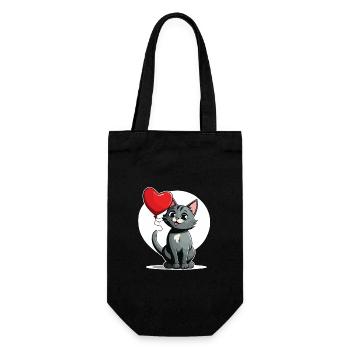 Katze Herz - Valentinstag - Geschenkbeutel für Flaschen - Schwarz - Vorne