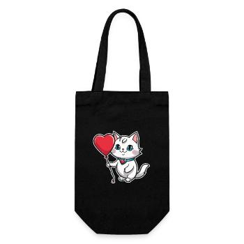 Katze Herz - Valentinstag - Geschenkbeutel für Flaschen - Schwarz - Vorne
