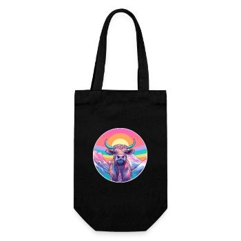 Bull Watercolor Cartoon Kawaii Pet Animal Colorful - Gift Bag for Bottles - black - Front