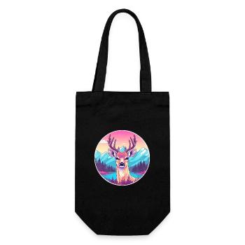 Hirsch Aquarell Karikatur Kawaii Haustier Tier Bunt - Geschenkbeutel für Flaschen - Schwarz - Vorne