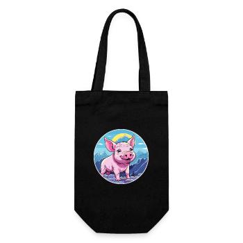 Cochon Aquarelle Dessin Animé Kawaii Animal De Compagnie Coloré - Sac à bouteille - noir - Devant