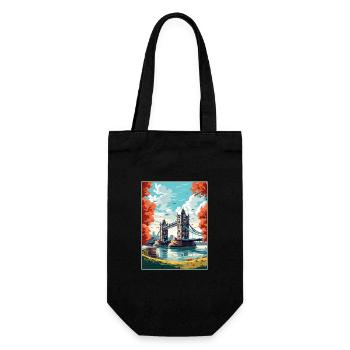 Tower Bridge England Vintage Reiseposter WPA Kunst - Geschenkbeutel für Flaschen - Schwarz - Vorne
