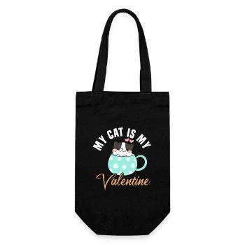 my cat is my valentine - Geschenkbeutel für Flaschen - Schwarz - Vorne