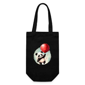 Panda Bär mit Ballon - Geschenkbeutel für Flaschen - Schwarz - Vorne