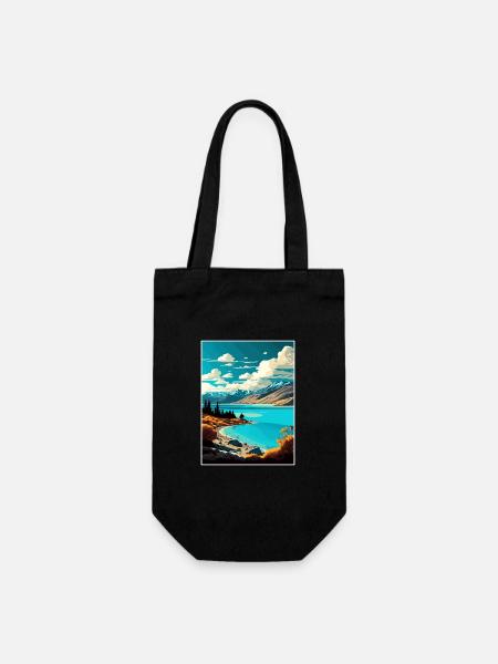 Lago Pukaki Nuova Zelanda Vintage Travel Poster WPA - Gavepose til flasker - sort