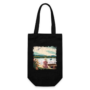 Woman sitting in boat by the water - Gift Bag for Bottles - black - Front
