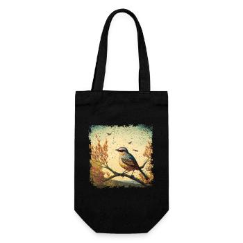Vogel sitzt auf Ast, mediterraner Hintergrund - Geschenkbeutel für Flaschen - Schwarz - Vorne