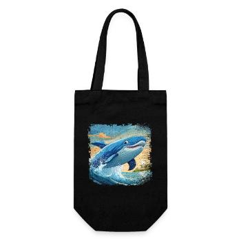 Blauwal springt aus dem Wasser und lächelt - Geschenkbeutel für Flaschen - Schwarz - Vorne