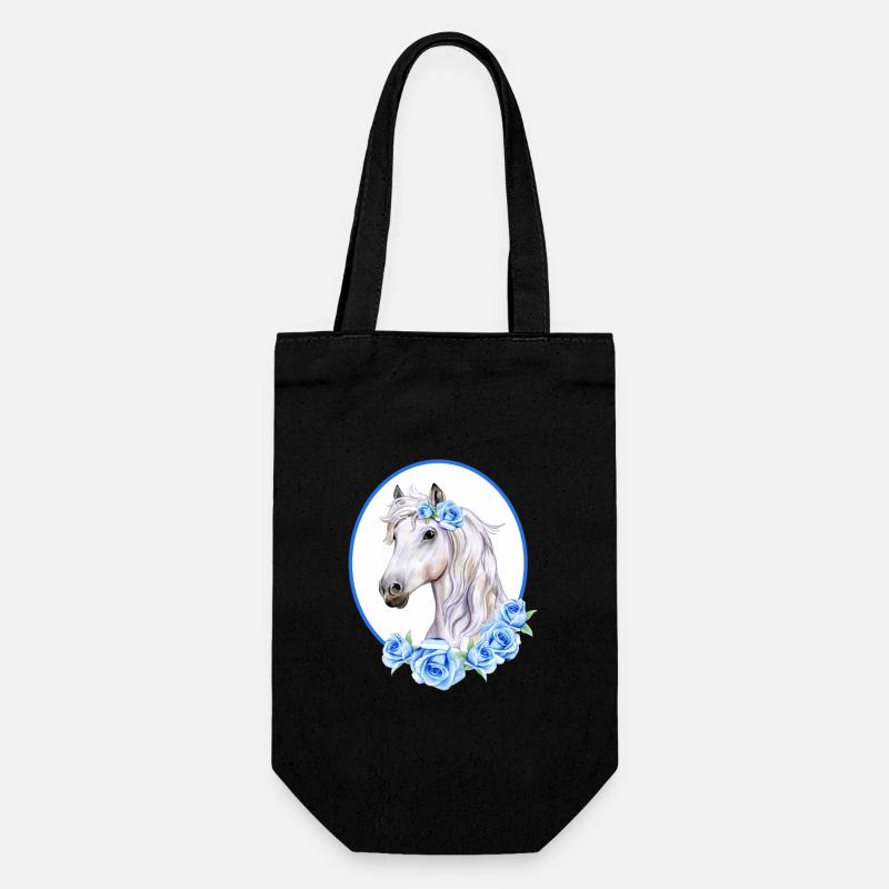Cheval Blanc Romantique - Roses Bleu Clair - Sac à bouteille - noir