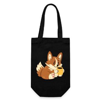 Corgi trinkt Kaffee - Geschenkbeutel für Flaschen - Schwarz - Vorne