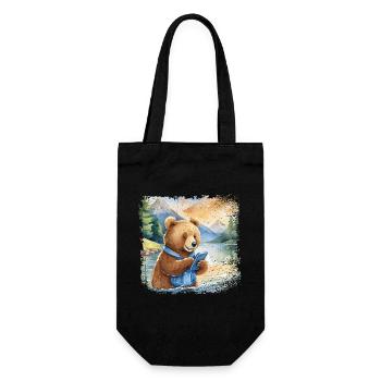 Mignon jeune ours brun avec téléphone portable - Sac à bouteille - noir - Devant