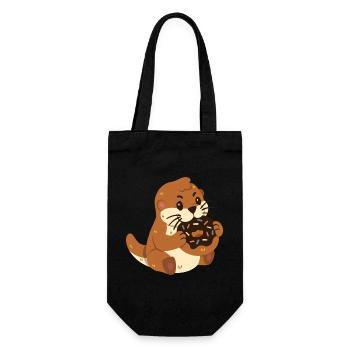 Otter with donut - Gift Bag for Bottles - black - Front