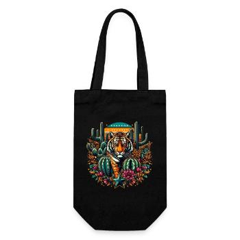 TIGER IN A COLORFUL DESERT WITH CACTUS AND STARS - Gift Bag for Bottles - black - Front